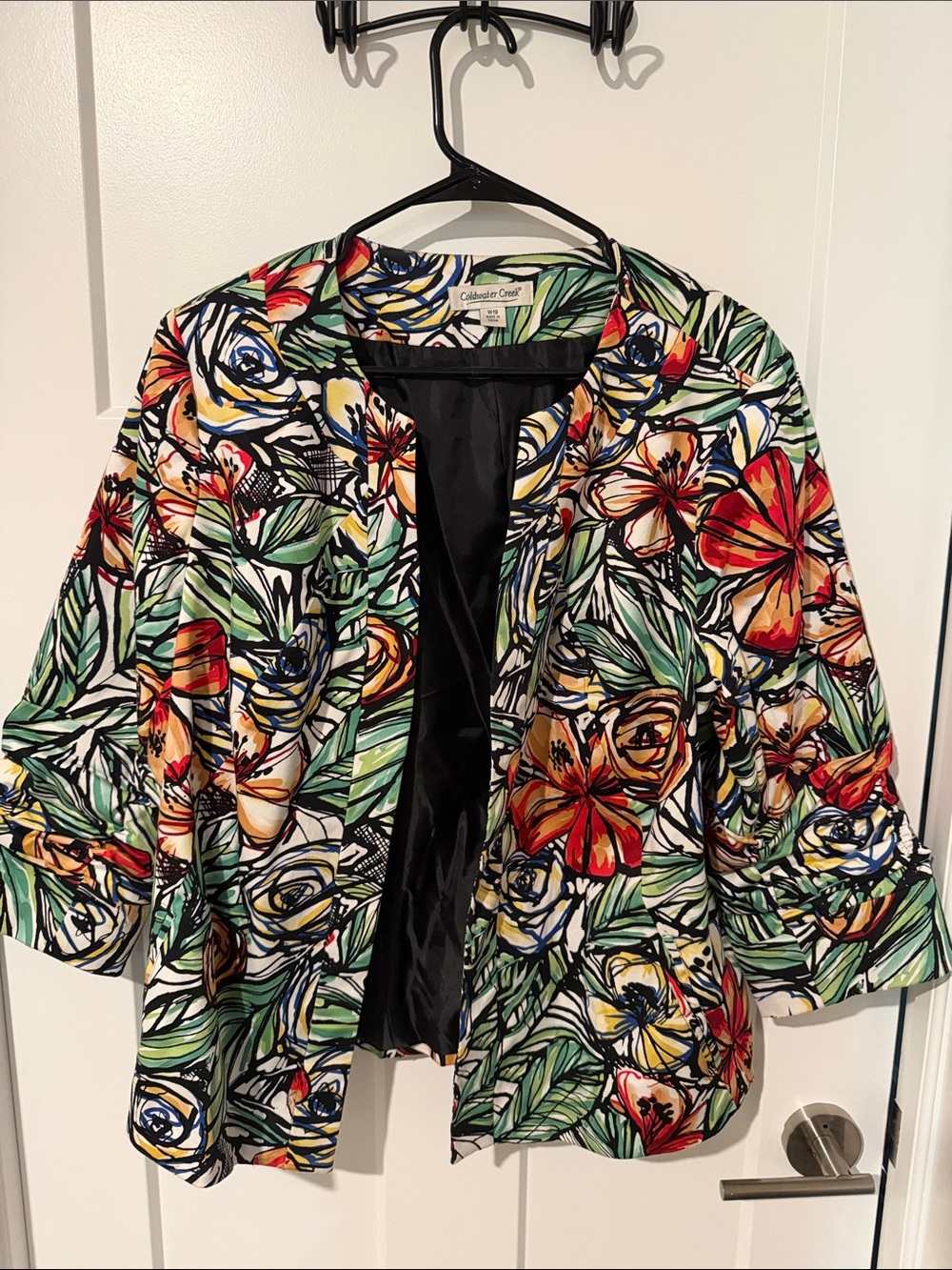 Coldwater Creek Floral Open-Front Jacket in Red, Green, Yellow